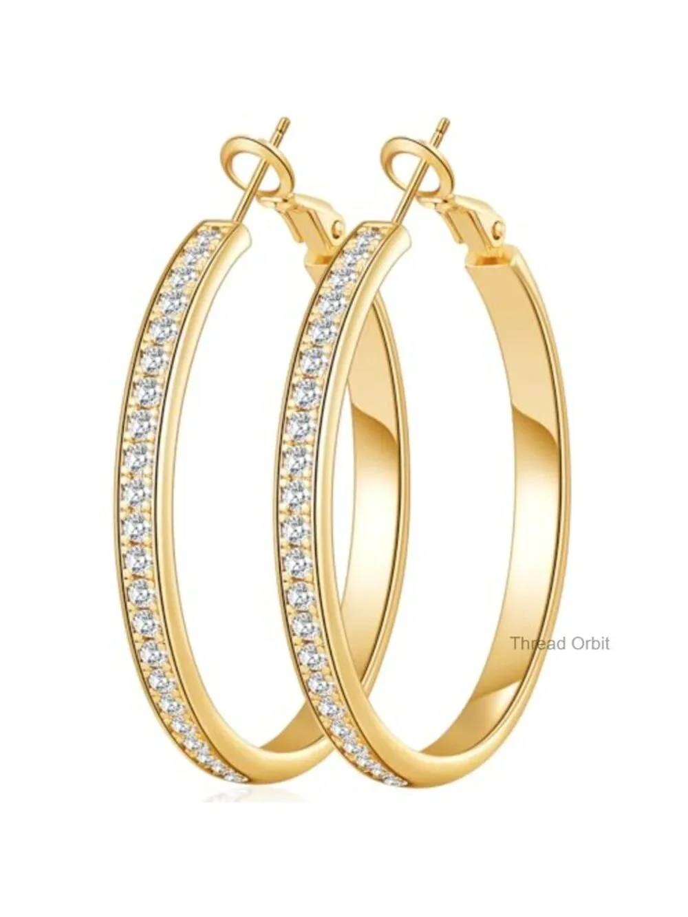 Large Rhinestone Hoops Sparkly CZ Hoop Earrings 925 Sterling Silver/Gold Plated